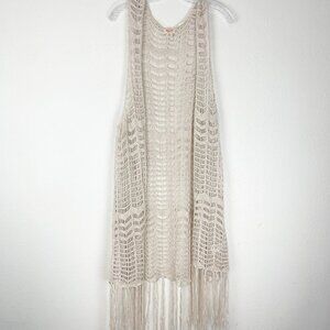 Mossimo Supply Co. Knit/Crochet Cardigan Vest with Fringe 40" Long - XS in Cream